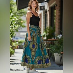 Boho Hippie Indie Maxi Broom Skirt  100% Cotton Gypsy Festival Tribal Pockets